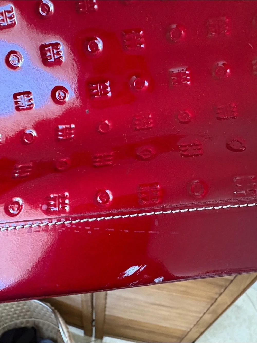 Arcadia Red Patent Satchel with Embossed Dot Pattern